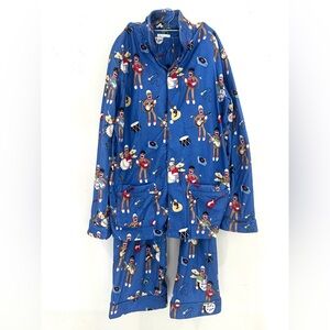Nick & Nora Sock Monkey 2 Pc Blue Pajama Set Band Music Guitars Youth XL 16/18